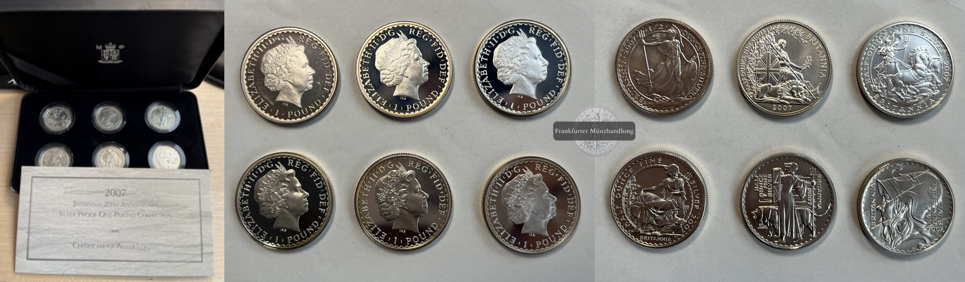  Großbritannien 6 x 1 Pfund 2007 Britannia 20th Anniversary  FM-Frankfurt  Feinsilber: 93,3g   