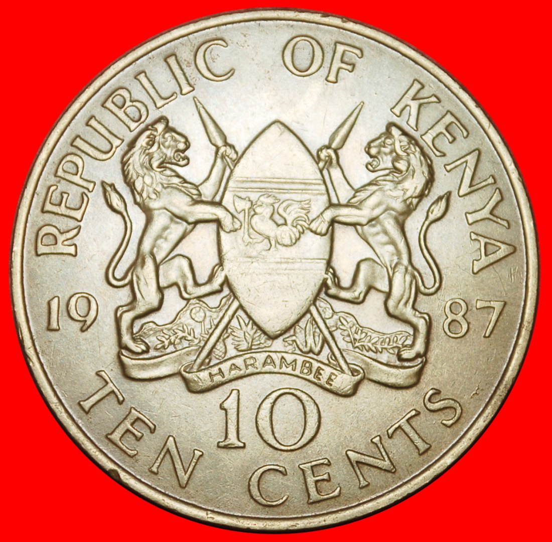  Ⰶ GREAT BRITAIN (1978-1991): KENYA ★ 10 CENTS 1987 LIONS AND COCK!  ★LOW START ★ NO RESERVE!   