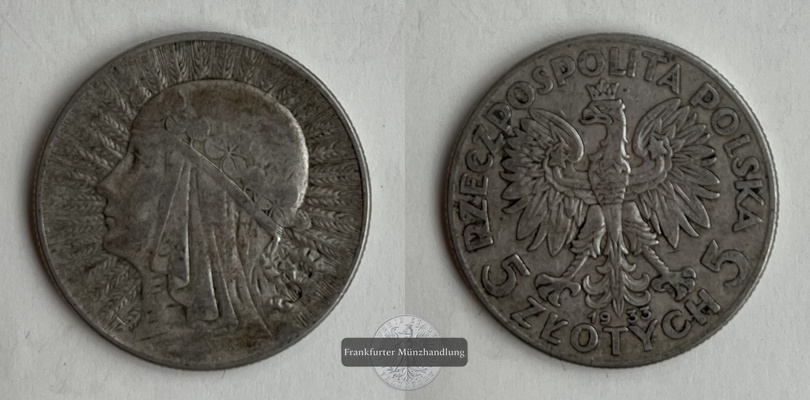  Polen  5 Zloty  1933  FM-Frankfurt   Feinsilber: 8,25g   