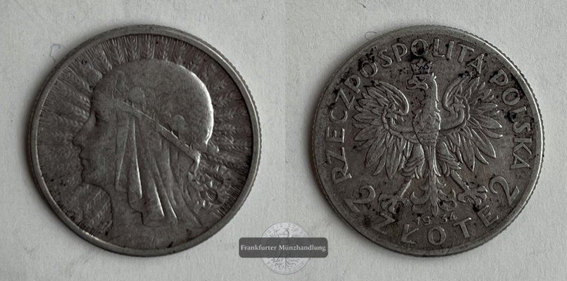  Polen  2 Zlote  1934  FM-Frankfurt   Feinsilber: 3,3g   