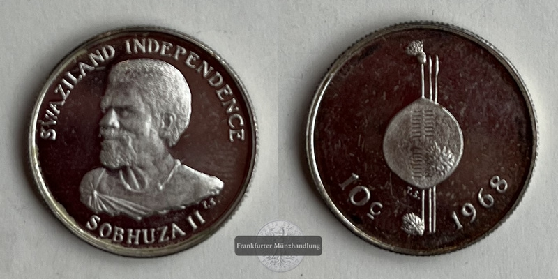  Eswatini Swaziland 10 Cents Sobhuza II Independence 1968 KM#2  FM-Frankfurt Feinsilber: 3,5g   