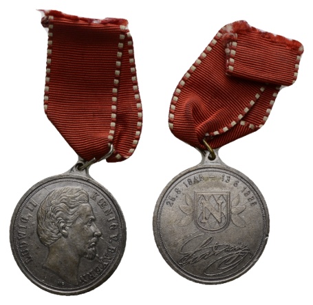  Bayern, Medaille 1886, tragbar; versilbert; 21,74 g, Ø 38 mm   