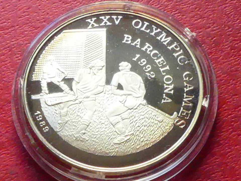  Silbermünze Afghanistan 500 Afghanis „Hockey“ 1992, PP 999-er Silber   