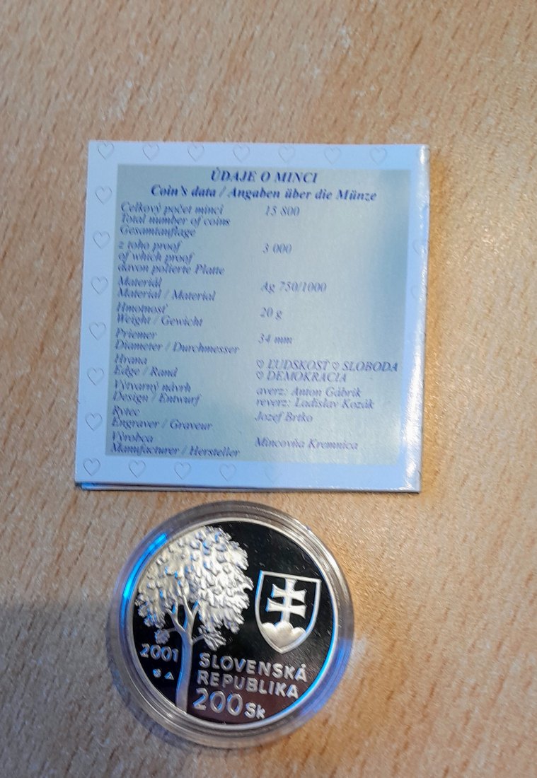  Slowakei 200 Kronen 2001 PP Dubcek  + Original Etui + Zertifikat nur 3000 Stück RAR   