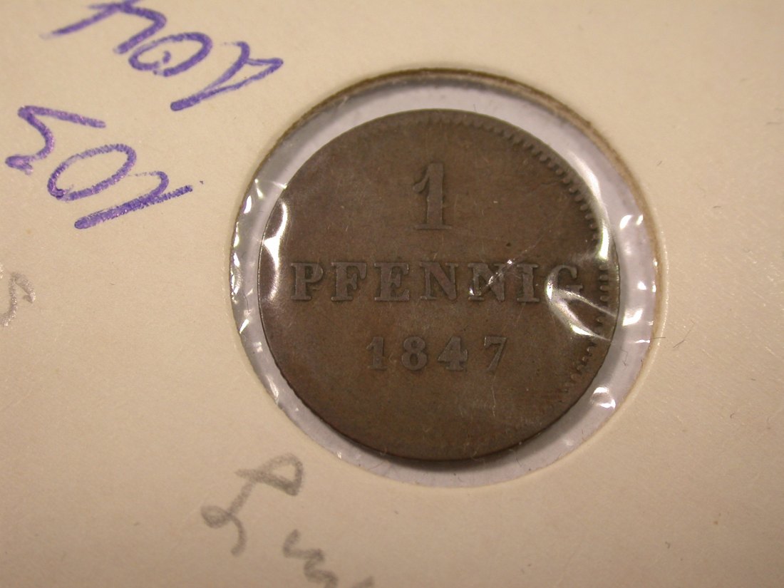 I19 Bayern 1 Pfennig 1847 in ss Originalbilder