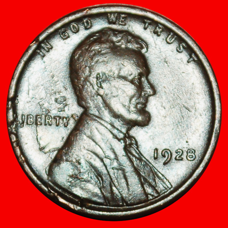  Ⰶ WEIZEN PENNY (1909-1958): USA ★ 1 CENT 1928! LINCOLN (1809-1865) FEHLER!★OHNE VORBEHALT!   