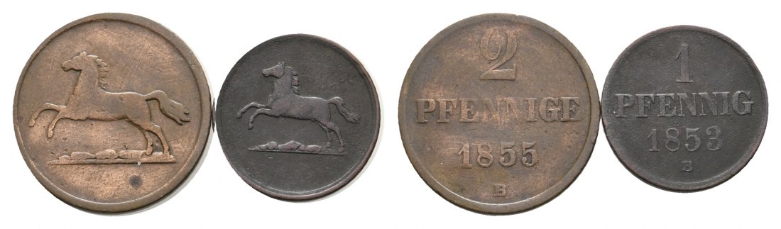  Altdeutschland; Braunscheig; 2 Kleinmünzen 1855 / 1853   
