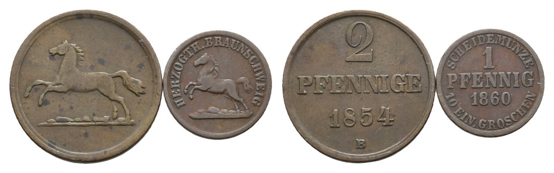  Altdeutschland; Braunschweig; 2 Kleinmünzen 1854 / 1860   