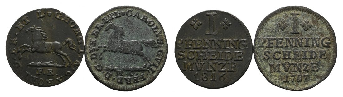  Altdeutschland; Braunschweig; 2 Kleinmünzen 1816 / 1787   