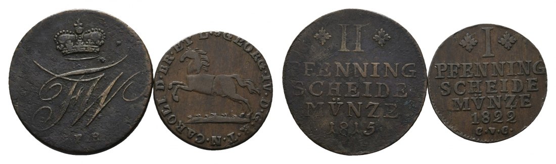 Altdeutschland; Braunschweig; 2 Kleinmünzen 1815 / 1822   