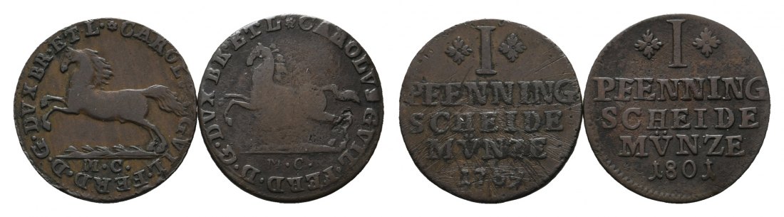  Altdeutschland; Braunschweig; 2 Kleinmünzen 1769 / 1801   