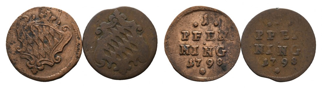  Altdeutschland; Bayern; 2 Kleinmünzen 1798   