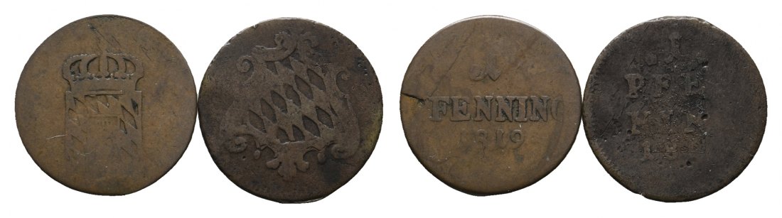  Altdeutschland; Bayern; 2 Kleinmünzen 1819 / 18??   