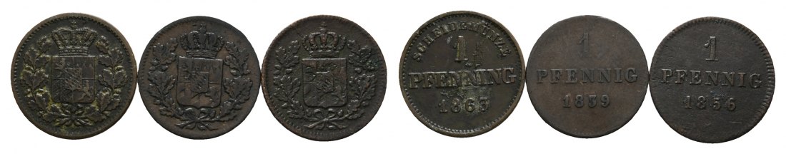  Altdeutschland; Bayern; 3 Kleinmünzen 1863 / 1839 / 1856   