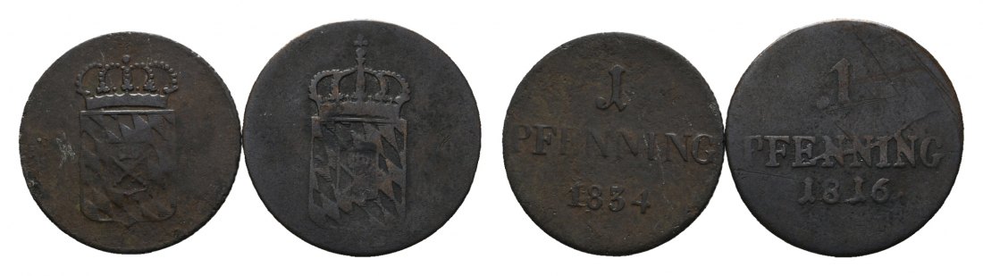  Altdeutschland; Bayern; 2 Kleinmünzen 1834 / 1816   