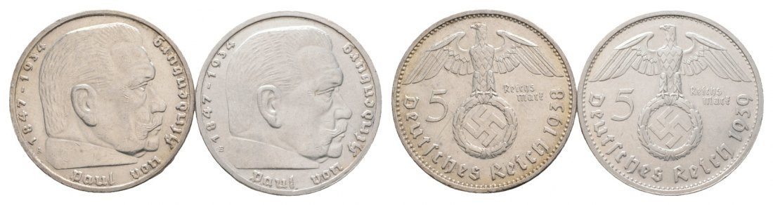  Drittes Reich; 2x 5 Mark 1938 / 1939   