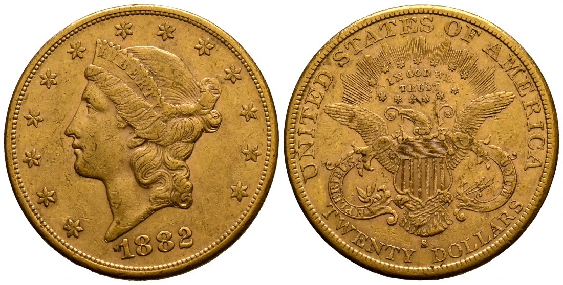 PEUS 2527 USA 30,1 g Feingold. Coronet Head 20 Dollars GOLD 1882 S Sehr schön