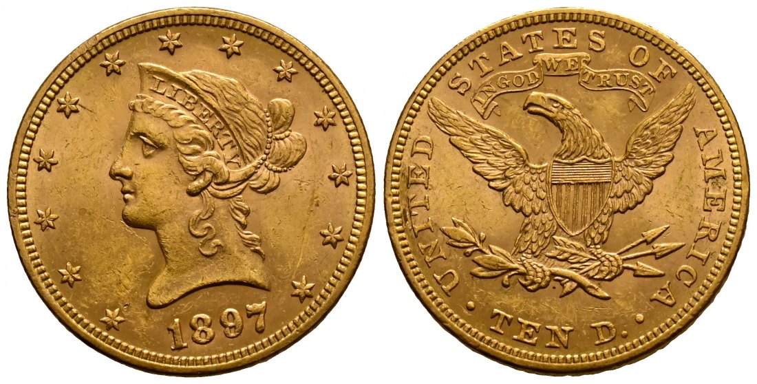 PEUS 2531 USA 15,05 g Feingold. Coronet Head 10 Dollars GOLD 1895 Vorzüglich