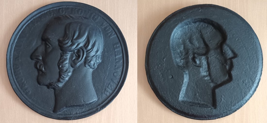  Eisenguss- Medaille; Hannover; Georg d. Fünfte; Ø 19,6 cm; 1,10 kg   