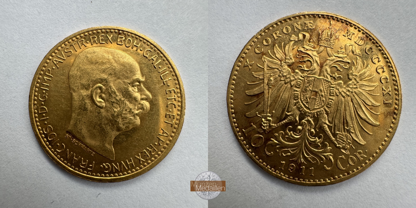  Österreich, Franz Josef I. 1848-1918. 10 Kronen 1911. MM-Frankfurt KM#2816 Feingold: 3,05g   