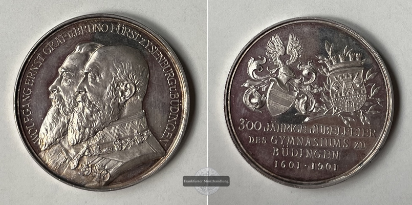  Deutschland. Medaille zur 300-Jahrfeier des Gymnasiums zu Büdingen FM-Frankfurt   