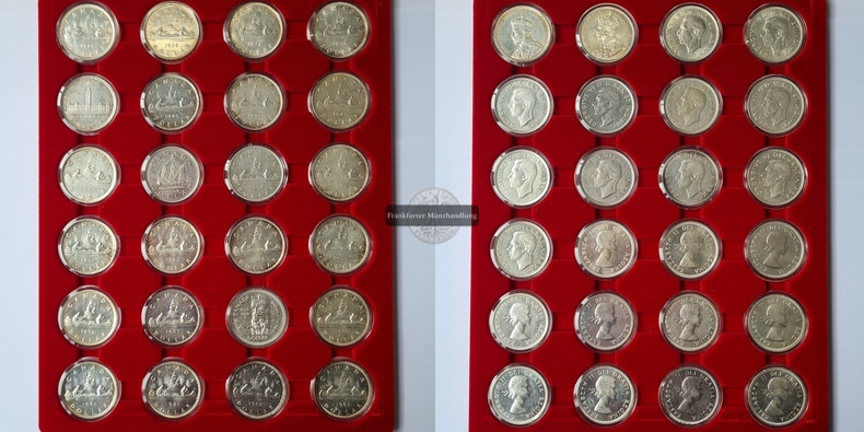  Kanada Silver Dollar 1935 - 1963 (24 Münzen) LOT FM-Frankfurt Feinsilber: 447,93g   