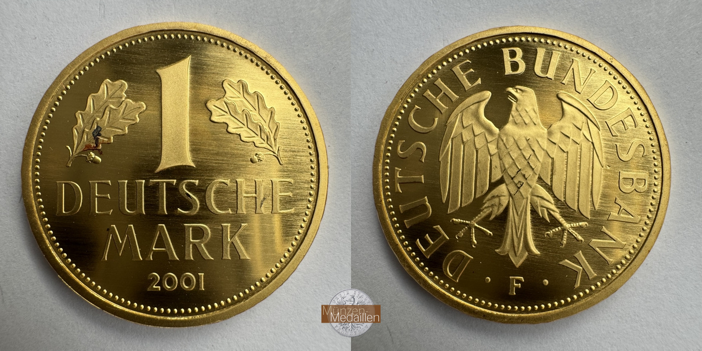 BRD  1 Mark  2001 F (Stuttgart) MM-Frankfurt Feingold: 12g Goldene Abschiedsprägung der Deutschen Bundesbank 