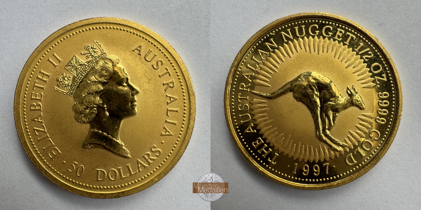 Australien MM-Frankfurt Feingold: 15,56g 50 Dollar Känguru 1997 