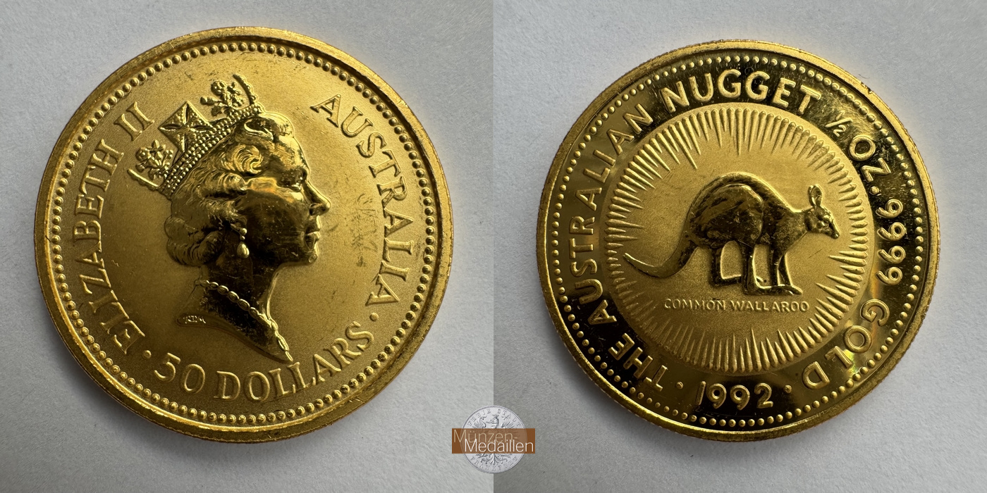 Australien MM-Frankfurt Feingold: 15,56g 50 Dollar Kangaroo 1992 