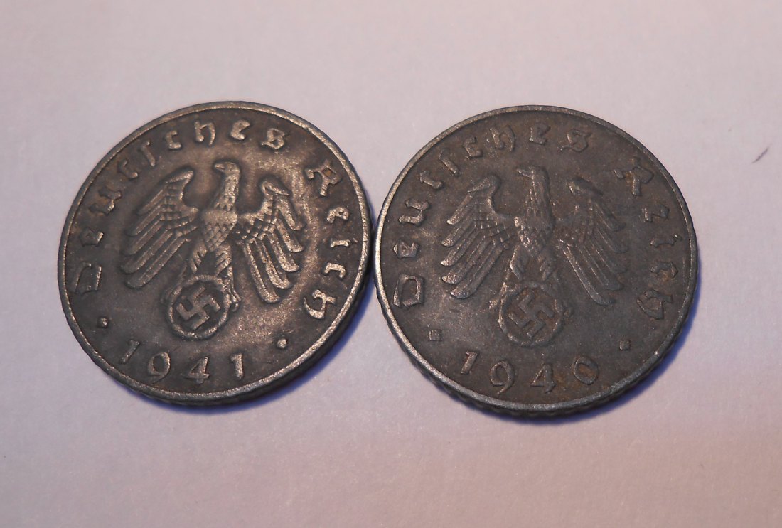  M.509 / Drittes Reich, 2er Lot, 5 Reichspfennig mit HK (Jäger 370), 1940 B und 1941 B   