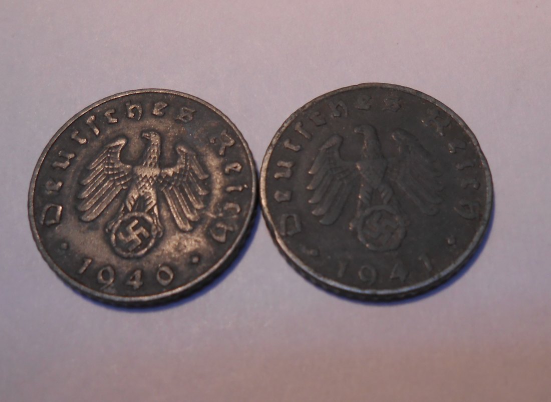  M.510 / Drittes Reich, 2er Lot, 5 Reichspfennig mit HK (Jäger 370), 1940 B und 1941 B   