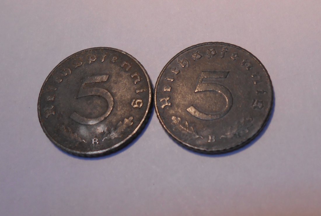 M.511 / Drittes Reich, 2er Lot, 5 Reichspfennig mit HK (Jäger 370), 1940 B und 1941 B