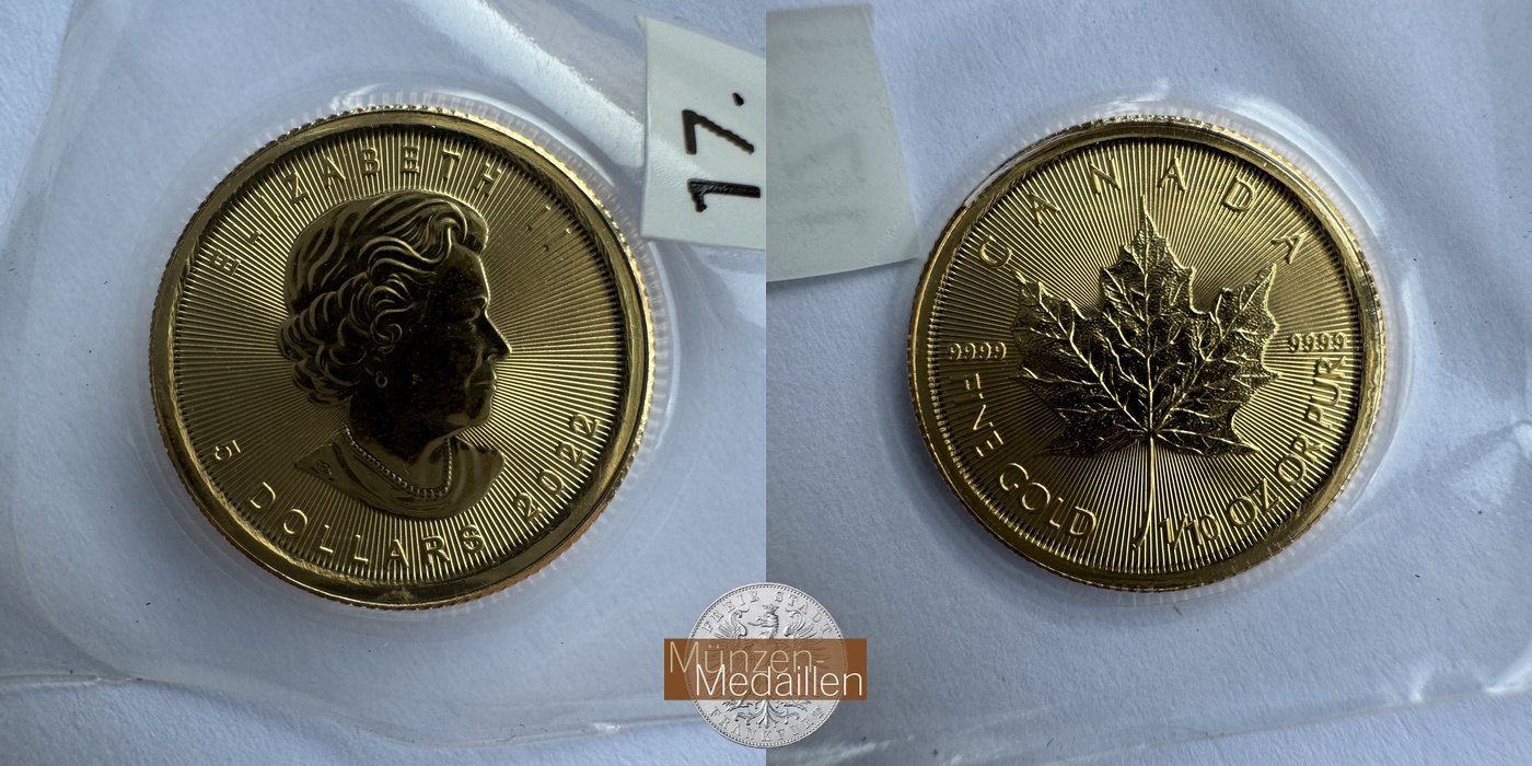 Kanada 5 Dollar MM-Frankfurt Feingold: 3,11g Maple Leaf 2022 
