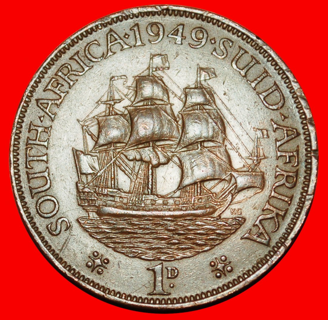  Ⰶ OHNE INDIEN (1948-1950): SÜDAFRIKA ★ 1 PENNY 1949 SCHIFF! GEORG VI. (1937-1952)★OHNE VORBEHALT!   