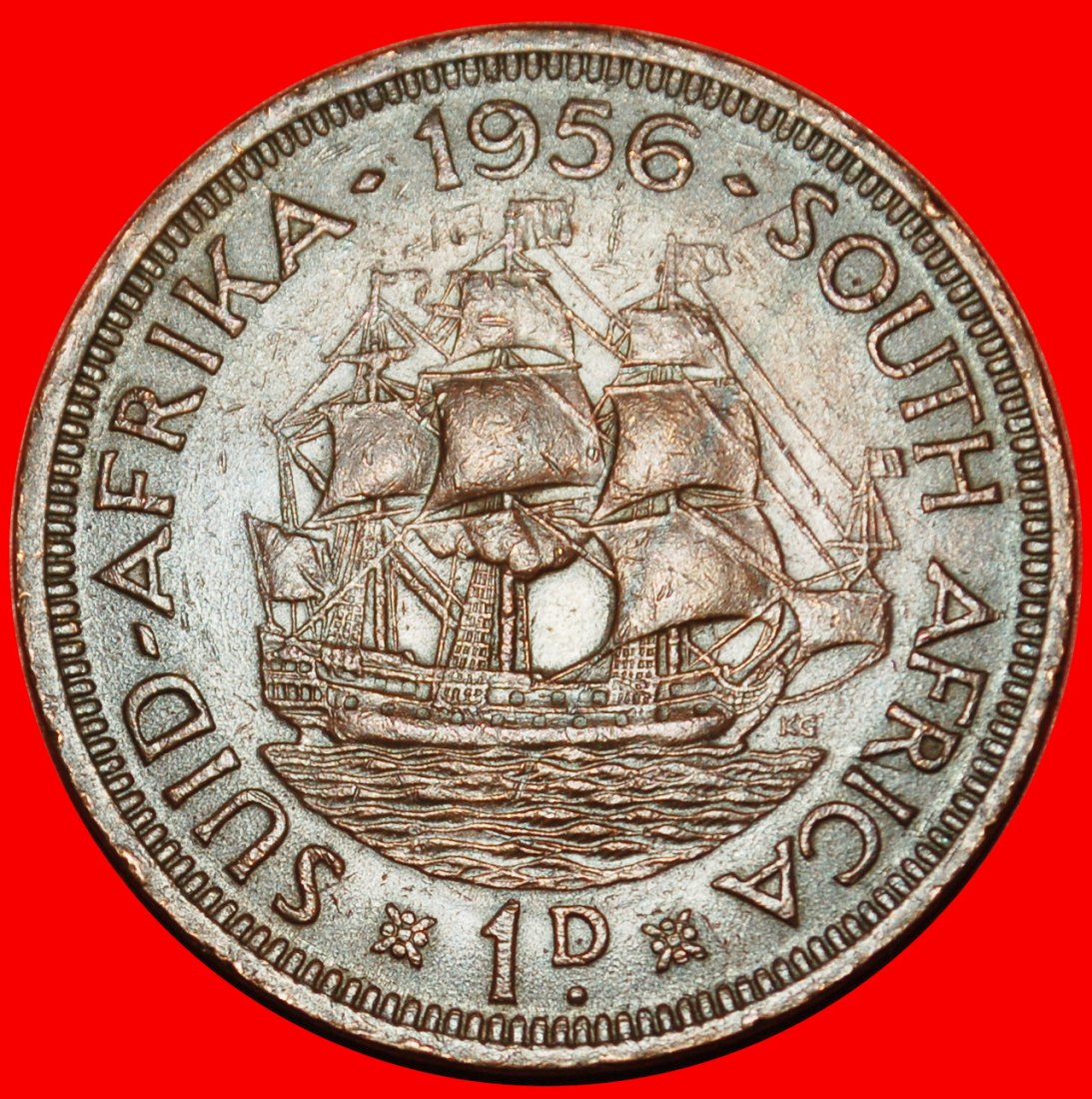  Ⰶ ELISABETH II. (1953-2022): SÜDAFRIKA ★ 1 PENNY 1956 SCHIFF (1953-1960)!★OHNE VORBEHALT!   