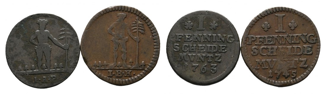  Altdeutschland; Braunschweig; 2 Kleinmünzen 1763 / 1745   