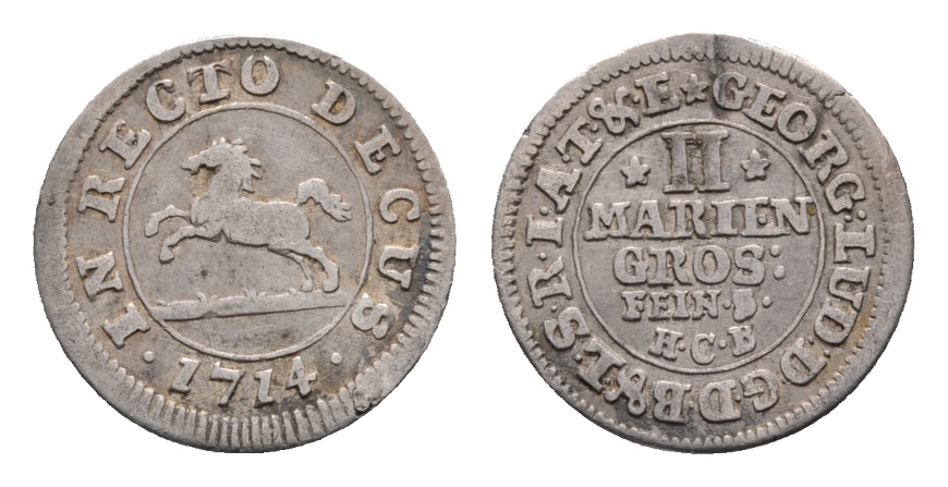  Altdeutschland; Braunschweig; Kleinmünze 1714   