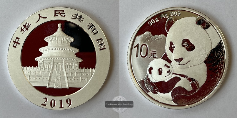  China 10 Yuan  2019  Panda  FM-Frankfurt  Feinsilber: 29,97g   