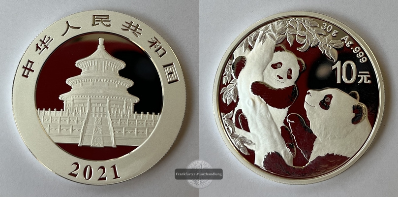  China  10 Yuan 2021  Panda  FM-Frankfurt Feinsilber: 29,97g   
