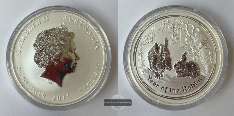  Australien  2011  8 Dollar -  Year of the Rabbit  KM#1477  FM-Frankfurt  Feinsilber: 155,34g   
