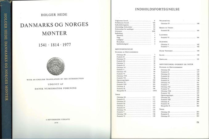  Holger Hede: DANMARKS OG NORGES MØnter 1541 - 1814 - 1977; 3. überarbeitete Auflage 1978   