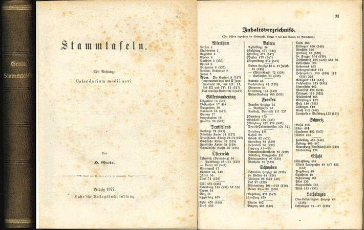 Grote: Stammtafeln mit Anhang Calendarium medii aevi; Leipzig 1877   