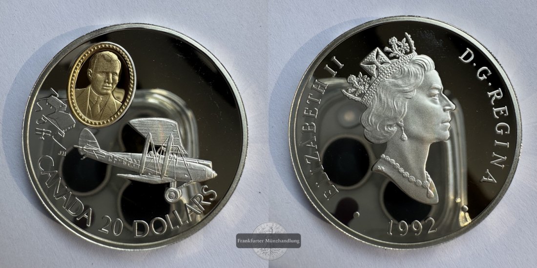  Kanada - 20 Dollar 1992 de Havilland Gypsy Moth FM-Frankfurt KM#225 Feinsilber: 28,78g   