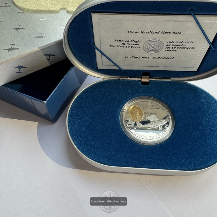  Kanada - 20 Dollar 1992 de Havilland Gypsy Moth FM-Frankfurt KM#225 Feinsilber: 28,78g   