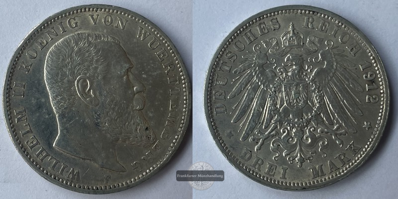  Deutschland. dt. Kaiserreich 3 Mark 1912 Wilhelm II F FM-Frankfurt KM#635 Feinsilber: 15g   