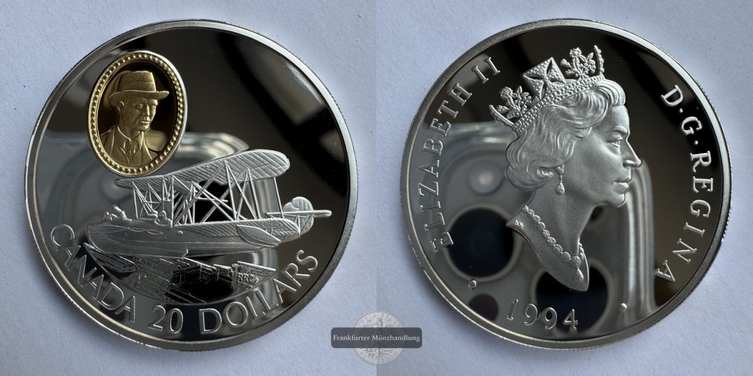  Kanada - 20 Dollar 1994 Canadian Vickers Vedette FM-Frankfurt KM#247 Feinsilber: 28,78g   