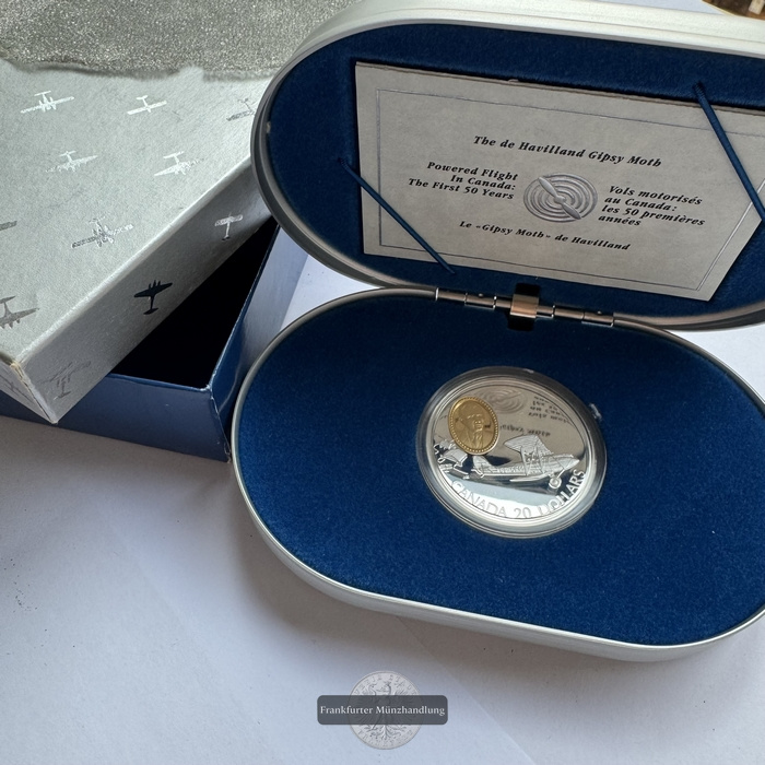  Kanada - 20 Dollar 1992 de Havilland Gypsy Moth FM-Frankfurt KM#225 Feinsilber: 28,78g   