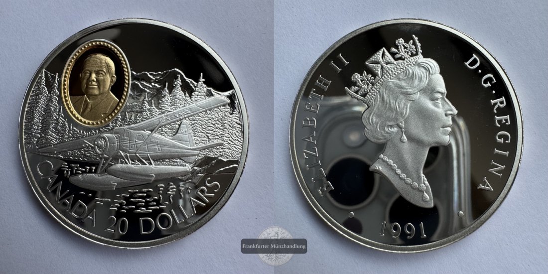  Kanada - 20 Dollar 1991 de Havilland Beaver FM-Frankfurt KM#197 Feinsilber: 28,78g   