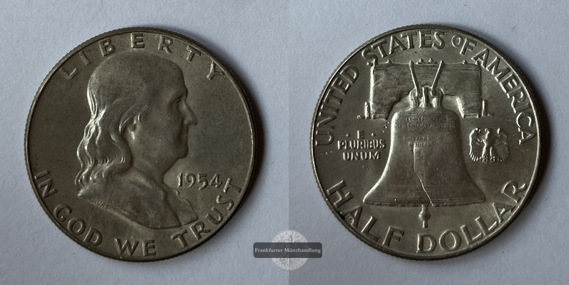  USA  Half Dollar  1954 Franklin KM#199 FM-Frankfurt Feinsilber: 11,25g   