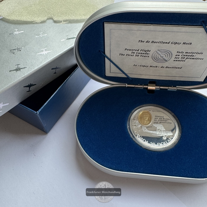  Kanada - 20 Dollar 1992 de Havilland Gypsy Moth FM-Frankfurt KM#225 Feinsilber: 28,78g   